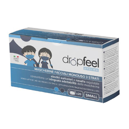 MASCHERINA USO MEDICO DROPFEEL PHARMA MONOUSO SMALL TIPO II BLU NAVY E AZZURO 20 PEZZI