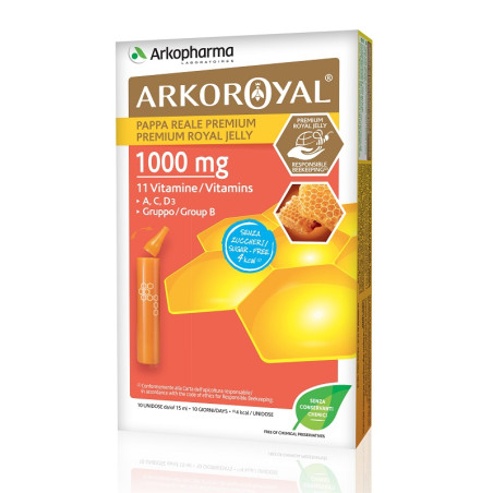 ARKOROYAL PAPPA REALE 1000 MG + VITAMINE SENZA ZUCCHERO 10 FIALE