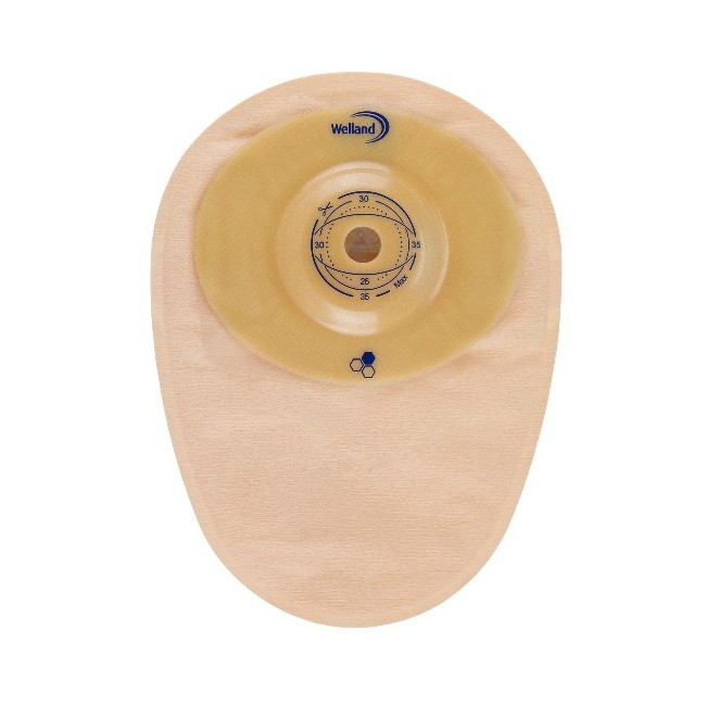 SACCA PER COLOSTOMIA WELLAND AURUM PROFILE COLO MIDI OPACA PRETAGLIATA DIAMETRO 44 MM INIZIO CONVESSITA' 48 MM 10 PEZZI