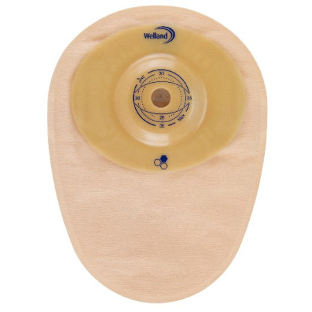 SACCA PER COLOSTOMIA WELLAND AURUM PROFILE COLO MIDI OPACA PRETAGLIATA DIAMETRO 44 MM INIZIO CONVESSITA' 48 MM 10 PEZZI