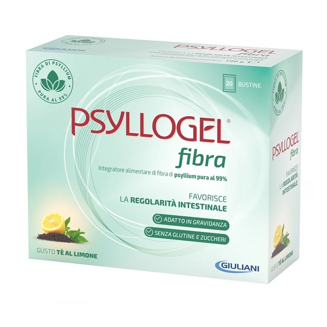 Confezione da 20 bustine di Psyllogel Fibra Te Limone integratore per la stitichezza