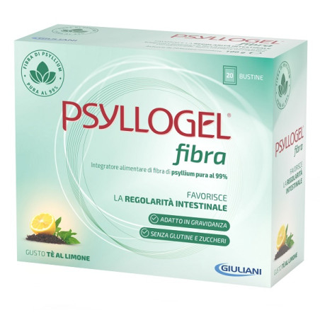 Confezione da 20 bustine di Psyllogel Fibra Te Limone integratore per la stitichezza