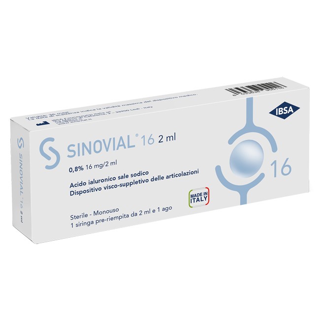 SIRINGA INTRA-ARTICOLARE SINOVIAL 16 ACIDO IALURONICO 0,8% 16 MG/2 ML 1 FS + AGO GAUGE 21 1 PEZZO