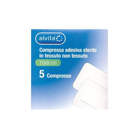 ALVITA GARZA COMPRESSA ADESIVA STERILE IN TESSUTO NON TESSUTO ESTENSIBILE BIANCO 10X8CM 5 PEZZI