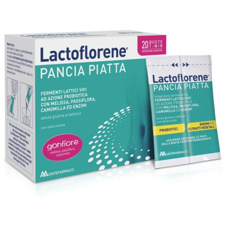 Confezione da 20 buste di Lactoflorene pancia piatta con fermenti lattici contro il gonfiore