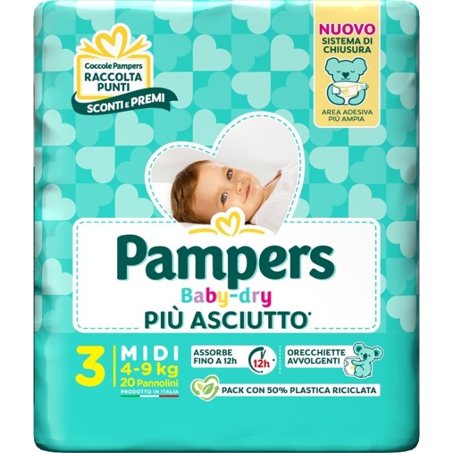 PAMPERS BABY DRY PANNOLINO DOWNCOUNT MIDI 20 PEZZI