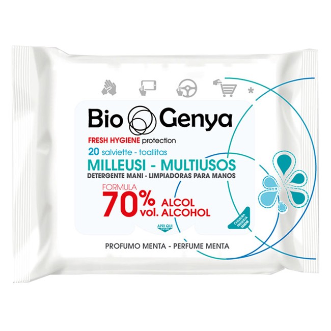 BIOGENYA MILLEUSI IGIENIZZANTI 70% ALCOOL SALVIETTE 20 PEZZI