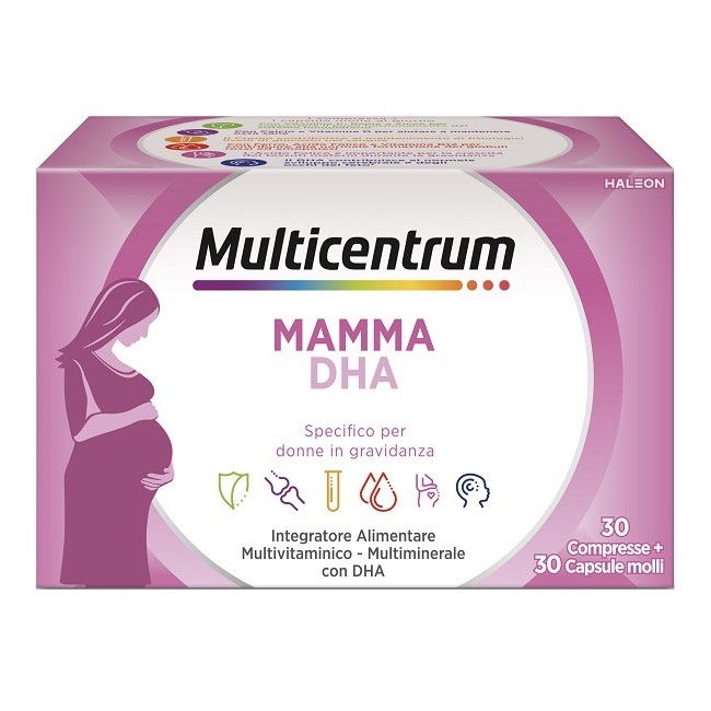 Confezione da 30 compresse+30 capsule di Multicentrum Mamma Dha per la donna in gravidanza