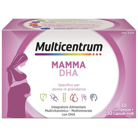 Confezione da 30 compresse+30 capsule di Multicentrum Mamma Dha per la donna in gravidanza