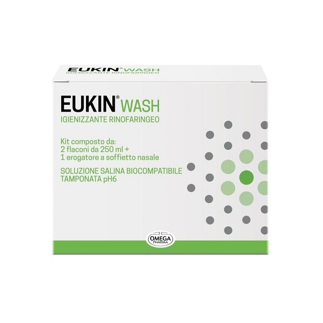 EUKIN WASH IGIENIZZANTE RINOFARINGEO KIT 2 FLACONI DA 250 ML + EROGATORE A SOFFIETTO NASALE