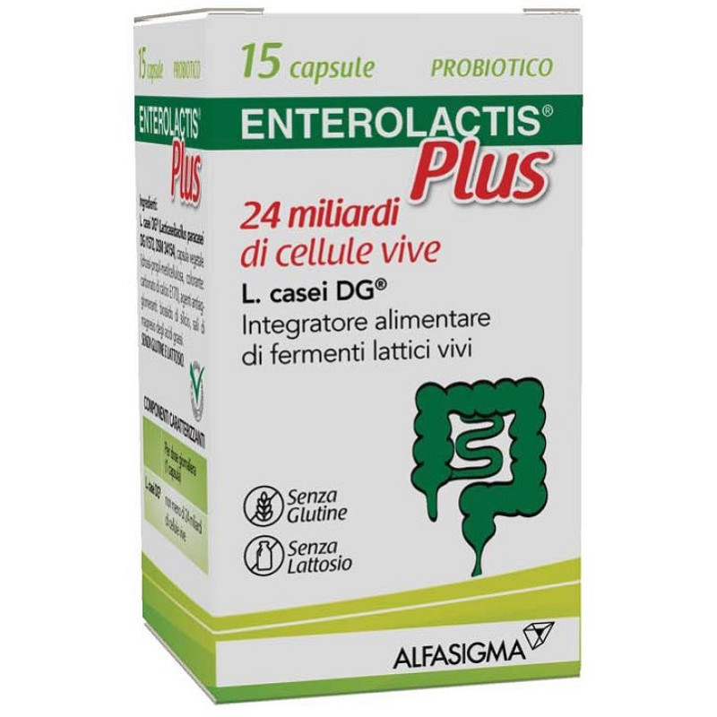 Confezione da 15 capsule di Enterolactis plus fermenti lattici vivi probiotici