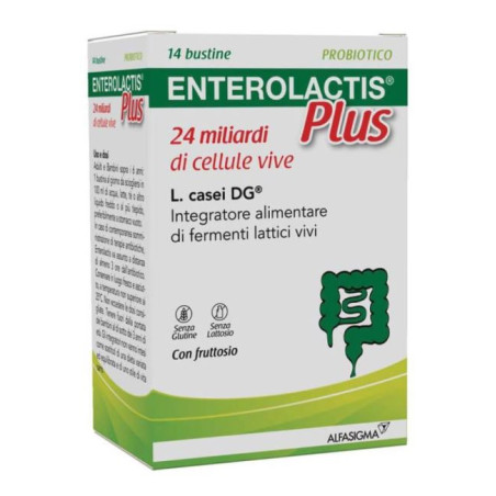 Confezione da 14 bustine di enterolactis plus con fermenti lattici vivi per benessere intestinale