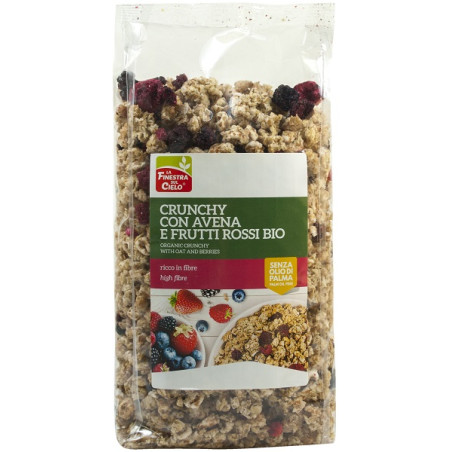 FSC CRUNCHY CON AVENA E FRUTTI ROSSI BIO AD ALTO CONTENUTO DI FIBRE CON OLIO DI GIRASOLE SENZA OLIO DI PALMA 375 G