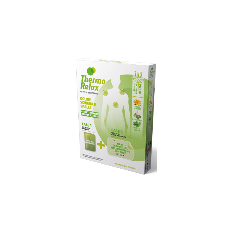 THERMORELAX PHYTO GEL DOLORI SCHIENA E SPALLE FASE 1 GEL SOLLIEVO IMMEDIATO E FASE 2 MAXI CEROTTO GEL MULTIFUNZIONALE CON ERBE 6