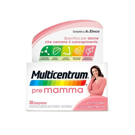 Confezione da 30 compresse di Multicentrum Pre mamma per la donna nel periodi pre gravidanza