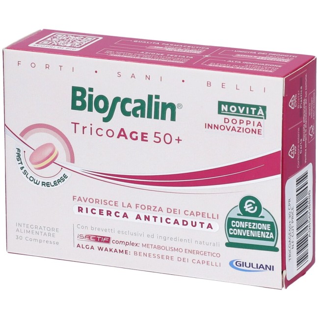 Confezione trattamento due mesi Bioscalin tricoage 50+ integratore anticaduti per la donna sopra i 50 anni