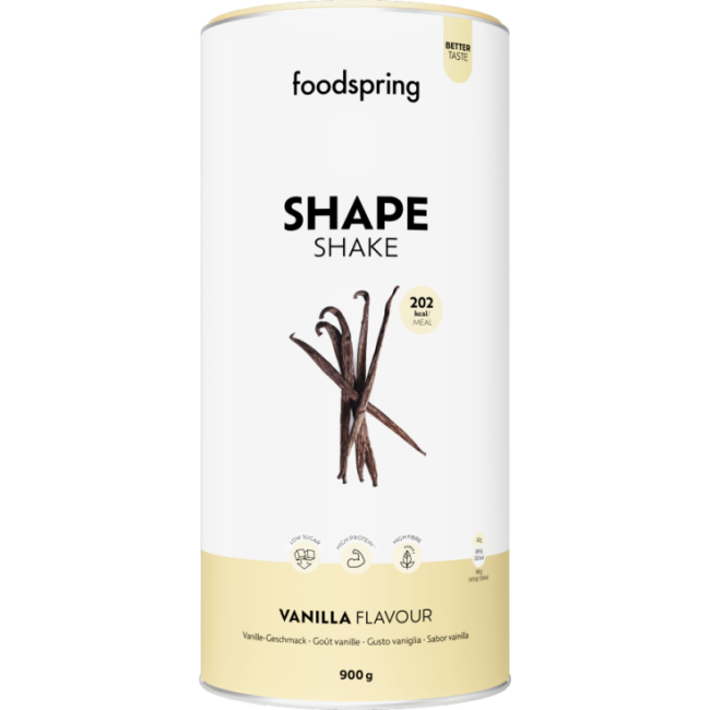 Barattolo da 900 grammi di Foodspring  Shape Shake gusto vaniglia sostitutivo del pasto