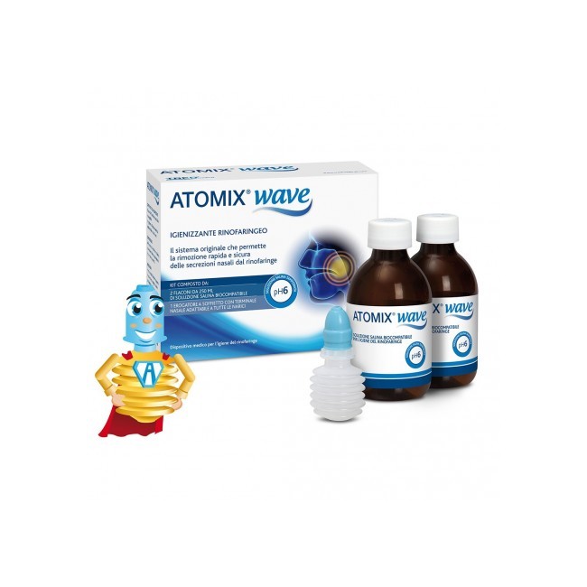 ATOMIX WAVE DISPOSITIVO PER IGIENE RINOFARINGEA ATOMIX SOLUZIONE SALINA 4 FLACONI DA 250 ML