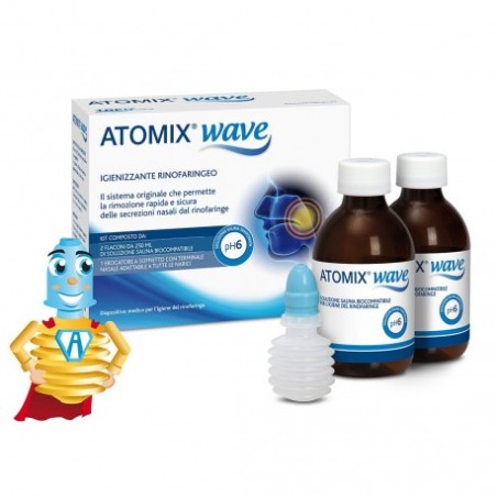 ATOMIX WAVE DISPOSITIVO PER IGIENE RINOFARINGEA ATOMIX SOLUZIONE SALINA 4 FLACONI DA 250 ML