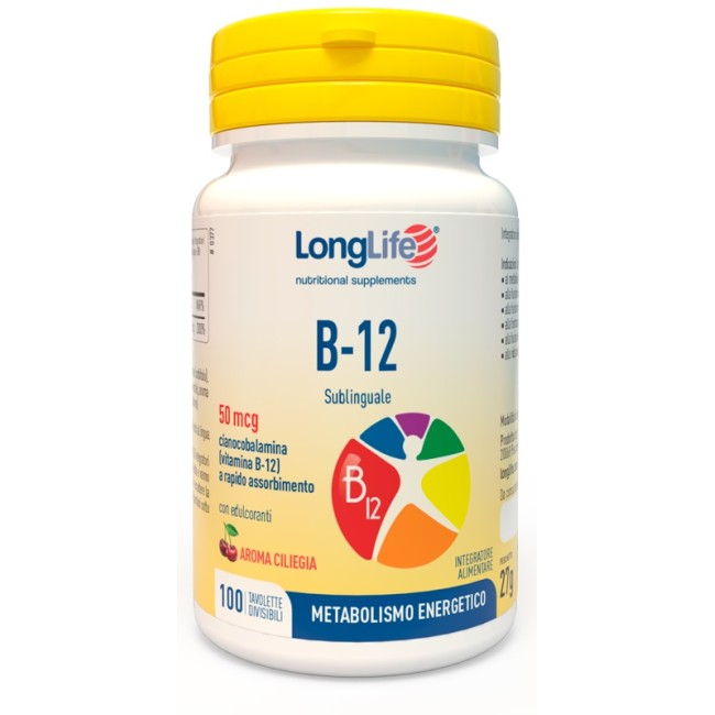 Confezione da 100 tavolette di Longlife B12 50 MCG integratore di vitamina B12