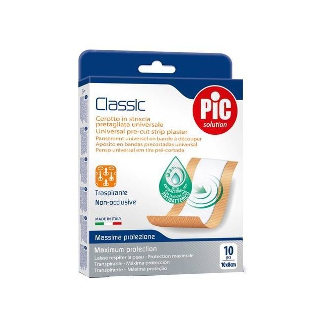 CEROTTO PIC CLASSIC STRISCIA 10X8 CM ANTIBATTERICO 10 PEZZI