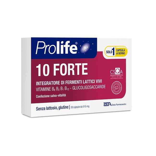 Confezione da 20 capsule di Prolife 10 forte integratore di fermenti lattici per il benessere intestinale