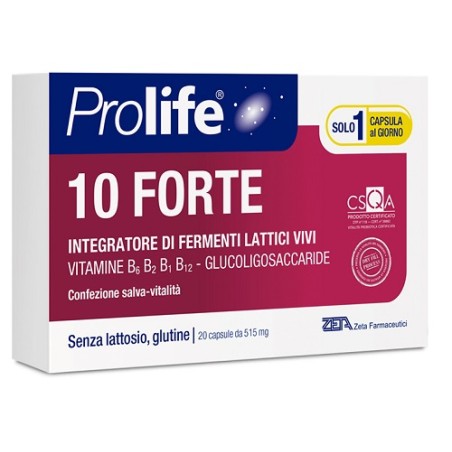 Confezione da 20 capsule di Prolife 10 forte integratore di fermenti lattici per il benessere intestinale