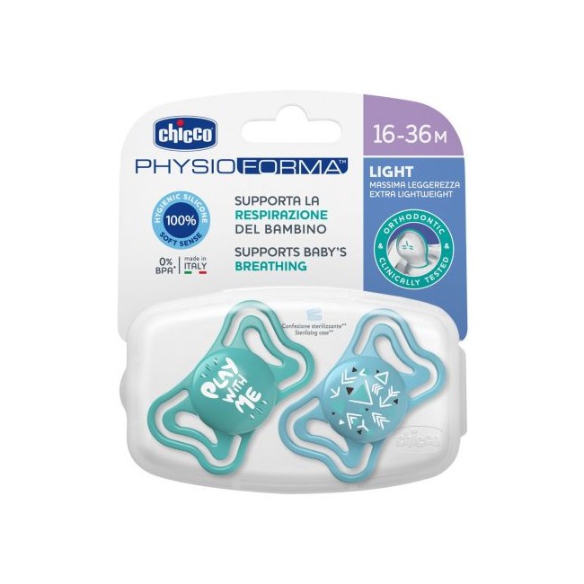 CHICCO SUCCHIETTO LIGHT AZZURRO SILICONE 16-36M 2 PEZZI