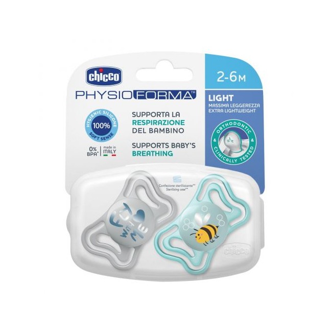 CHICCO SUCCHIETTO LIGHT AZZURRO SILICONE 2-6M 2 PEZZI