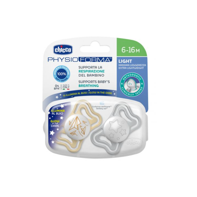 CHICCO SUCCHIETTO LIGHT LUMI SILICONE 6-16M 2 PEZZI