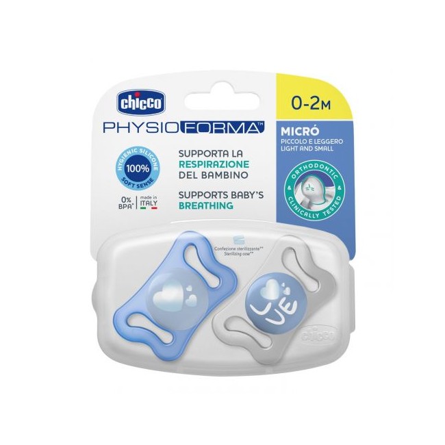 CHICCO SUCCHIETTO MICRO AZZURRO SILICONE 0-2M 2 PEZZI