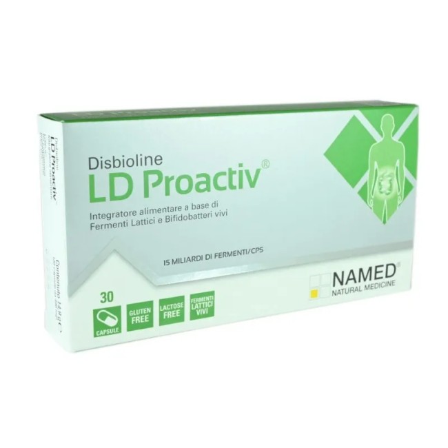 Confezione da 30 capsule di Disbioline Ld Proactive integratore di fermenti lattici.