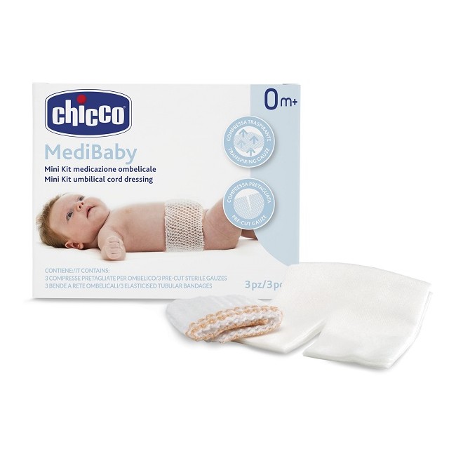 Chicco Mini Kit Medicazione Ombelicale Benda A Rete Elastica Calibro 6 + Compresse In Tnt Sterili 10x10 Cm 4 Pezzi