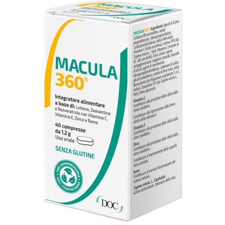 Confezione da 40 compresse di Macula360 integratore per il benessere degli occhi e della vista