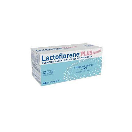 Confezione da 12 flaconi di Lactoflorene plus bimbi integratore di fermenti lattici probiotici