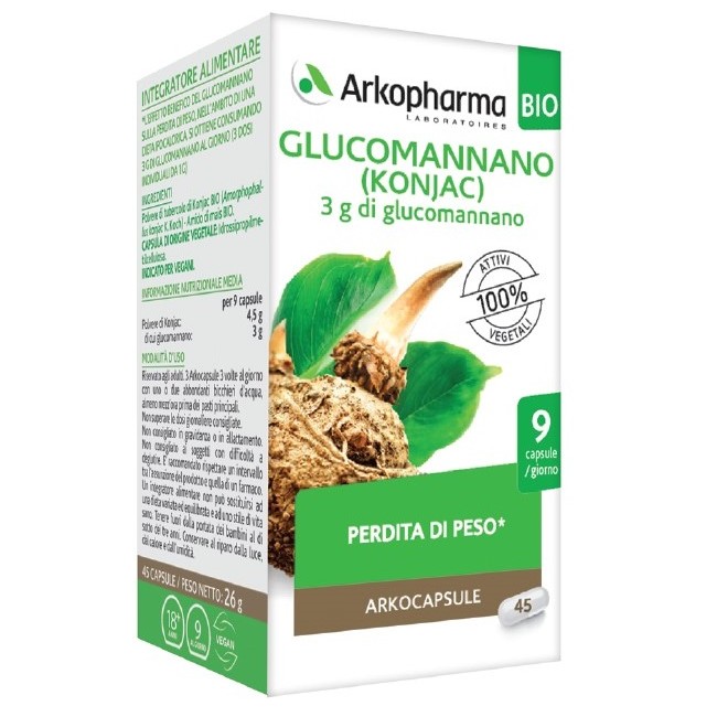 Arkopharma Glucomannano Arkocapsule Integratore Alimentare 45 Capsule