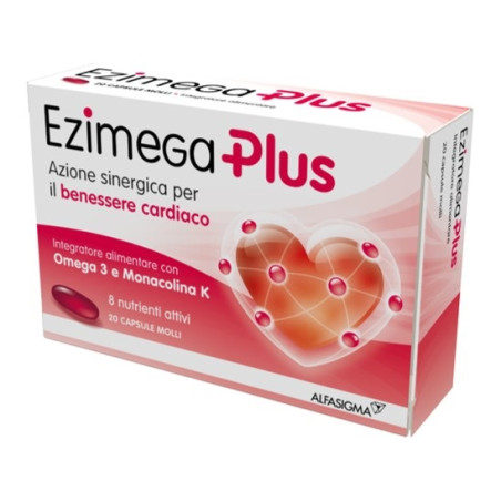 Confezione da 20 capsule molli di Ezimega plus integratore per il colesterolo ed il benessere del cuore