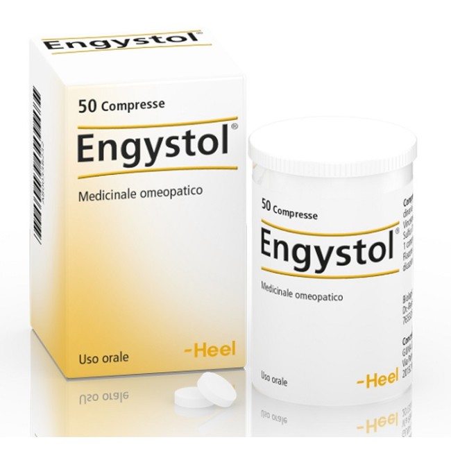 Confezione da 50 compresse masticabili di Guna Engystol heel medicinale omeopatico per il sistema immunitario.