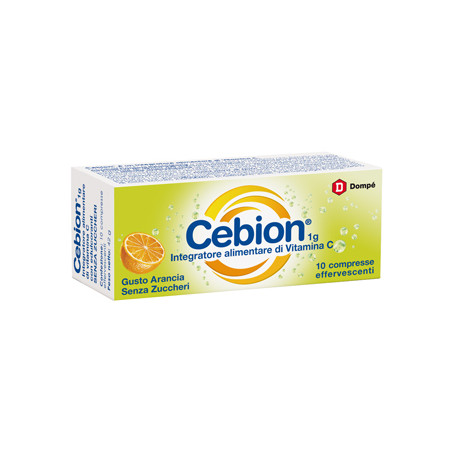 Confezione da 10 compresse effervescenti di cebion arancia integratore di vitamina C Senza Zucchero.