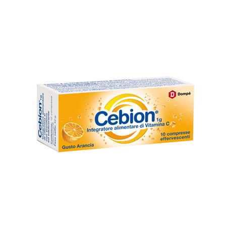 Confezione da 10 compresse effervescenti di cebion arancia integratore di vitamina C