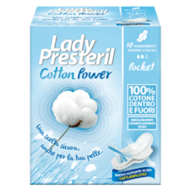 Lady Presteril Cotton Power Con Ali Assorbenti Poket In Cotone 10 Pezzi