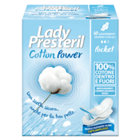 Lady Presteril Cotton Power Con Ali Assorbenti Poket In Cotone 10 Pezzi